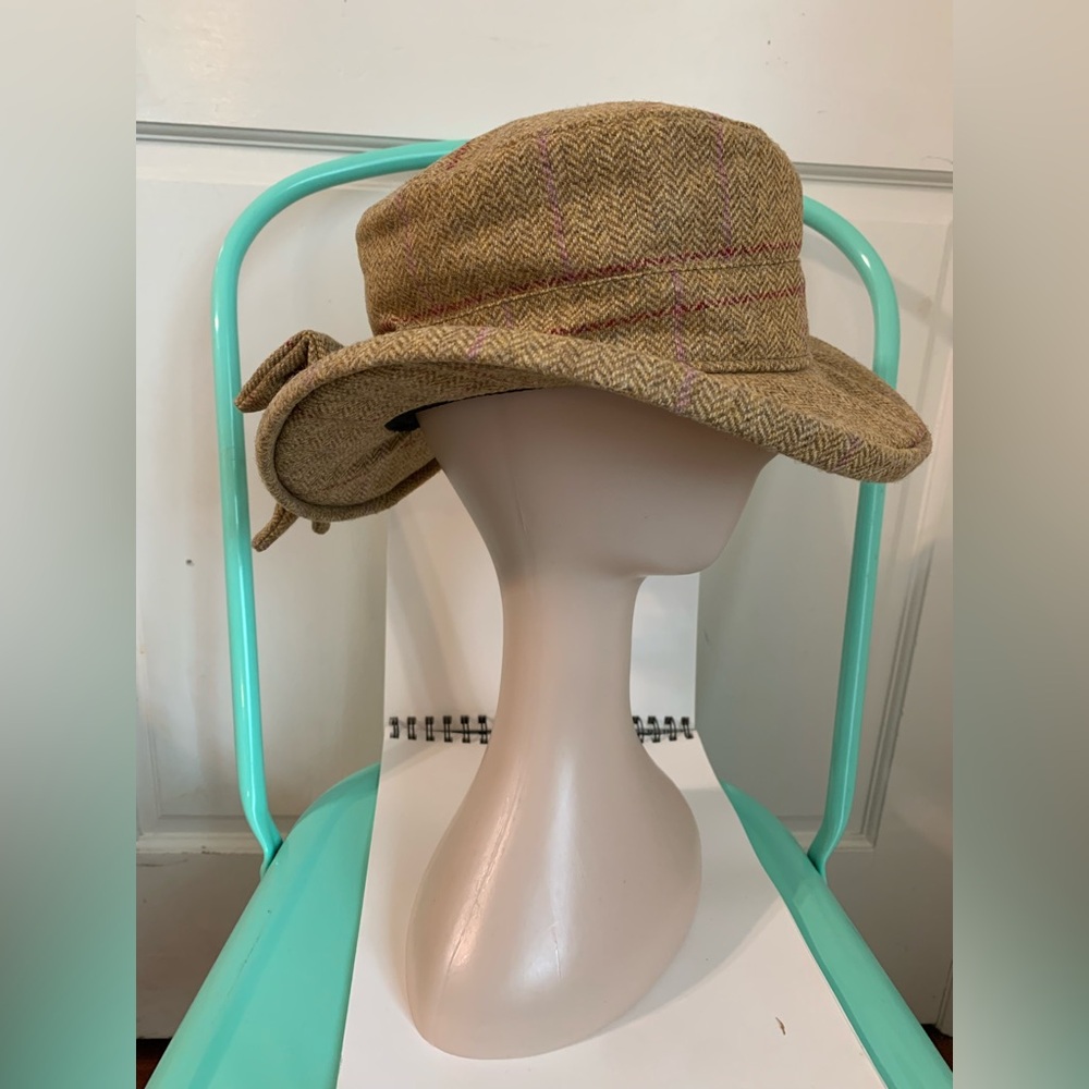 Oxford Blue Tan Tweed Hat With Bow S-Made in England